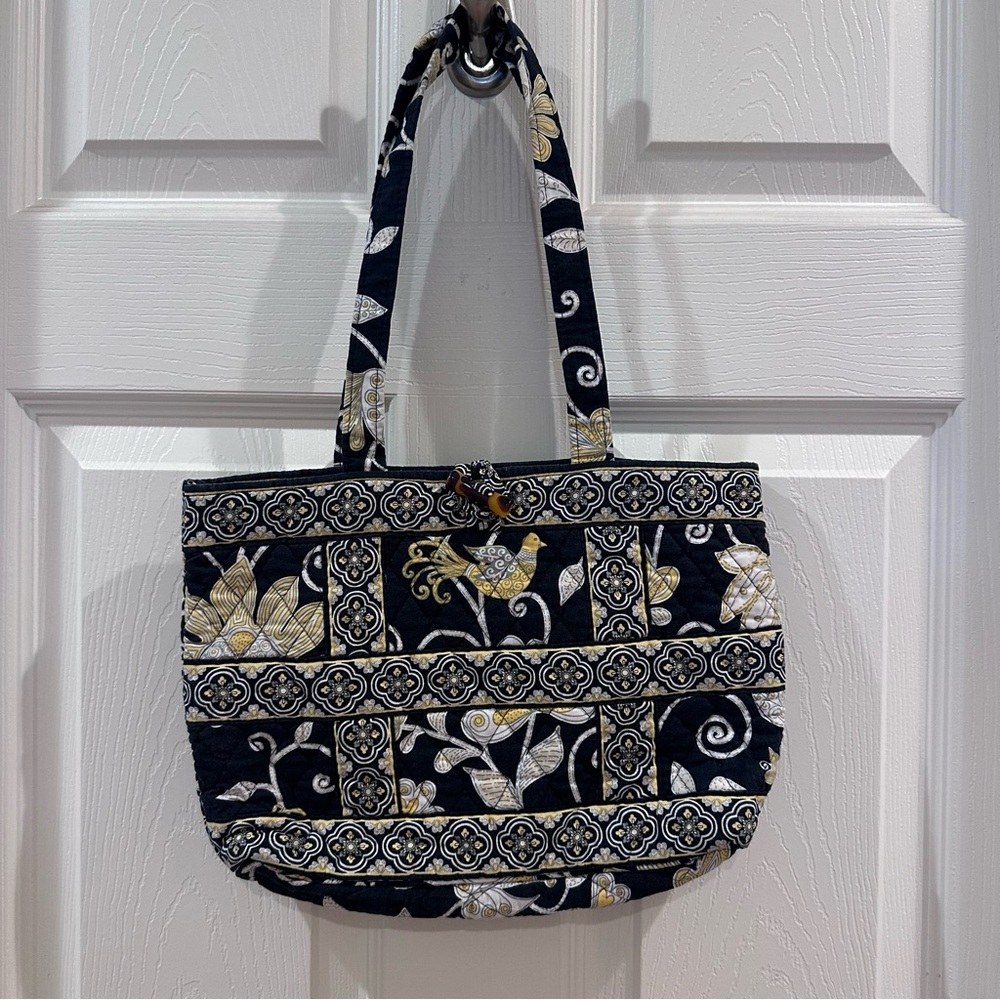 Vera Bradley Tic Tac Tote Purse Yellow Bird Handbag Toggle Closure Floral